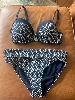 Boden Navy and White Polka Dot Bikini Set